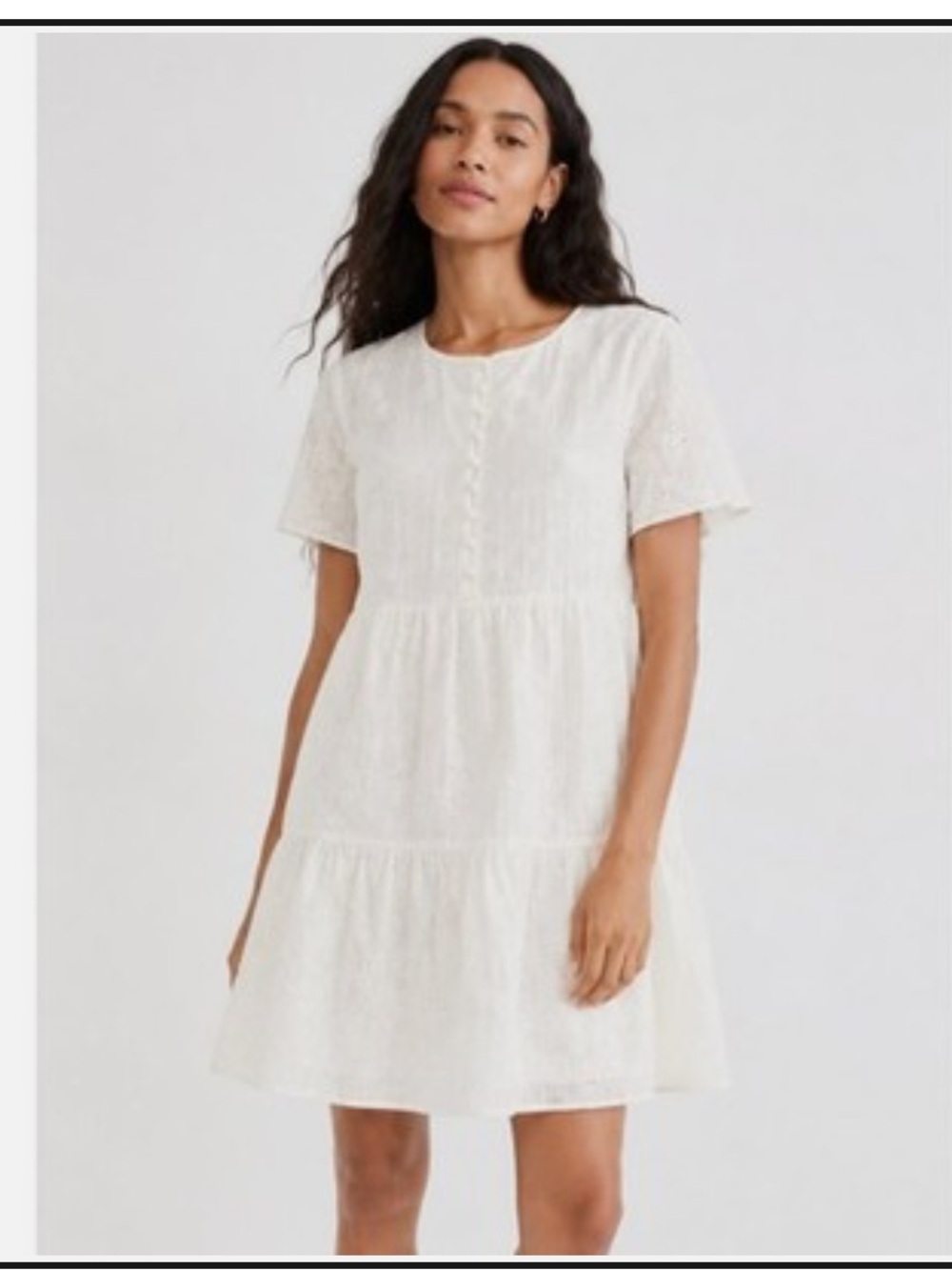 Madewell Embroidered Eyelet Button-Front Tiered Mini Dress size xs